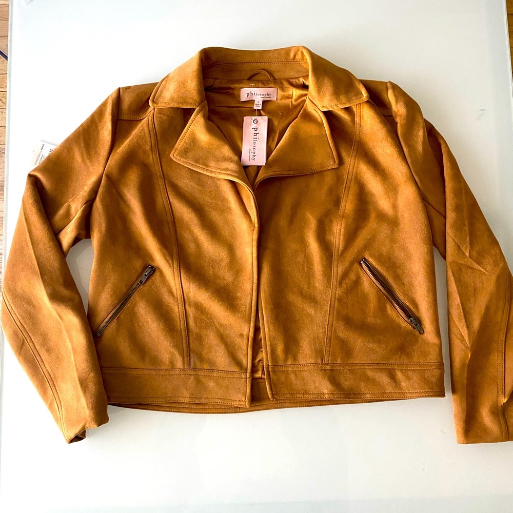 Beige modern blazer,  moto jacket. Faux suede,